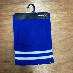 Hurley Scarf and Beanie Set Royal Blue and White color brand new with tags